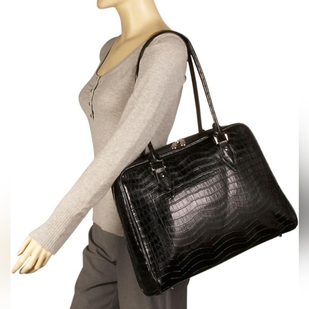 MobileEdge Black Leather Laptop Bag with Crocodile Texture